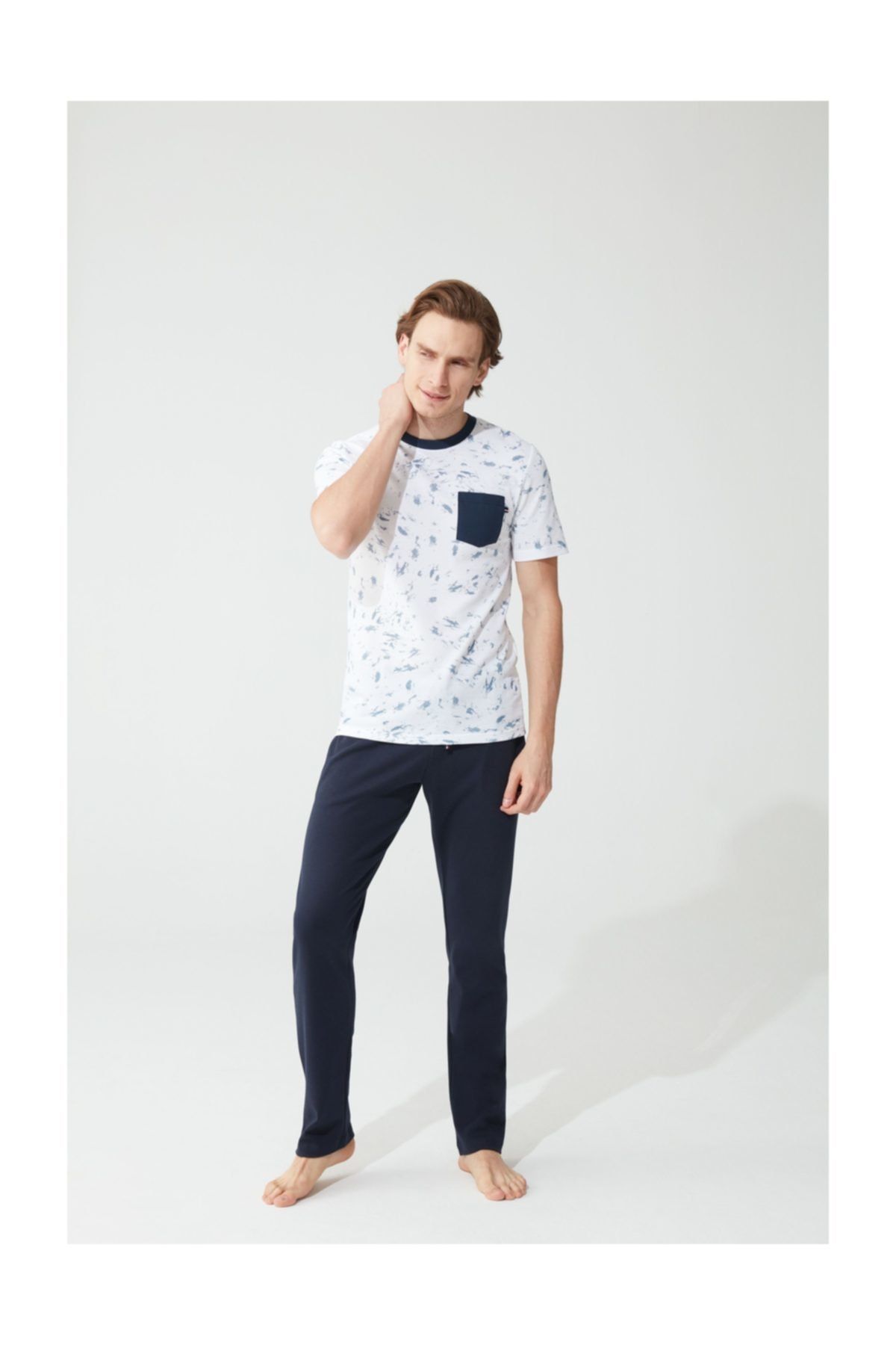 Erkek Ekru Lacivert Pijama Takımı3805