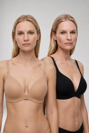 Pierre Cardin Kadın 6826 2'li Ekonomik Paket Siyah-Ten Soft Push-Up Tek Parça Dikişsiz Balensiz Günlük Lazer Kesim Sütyen