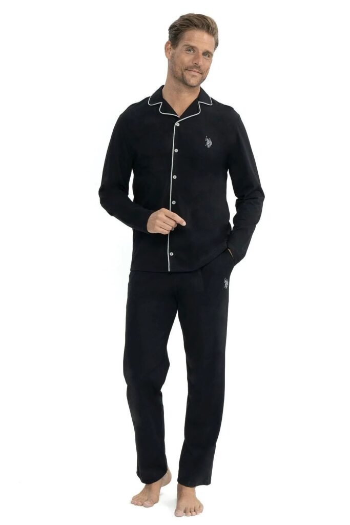 U.S. Polo Assn. 12039 Erkek Uzun Kollu Önden Düğmeli Gömlek Pijama Takım